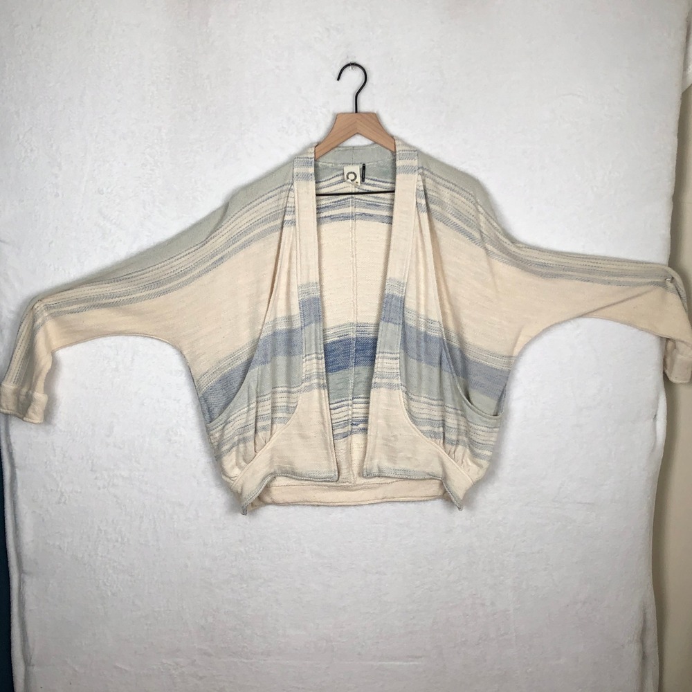 Akemi + Kin Anthropologie Striped Open Front Cardigan Sz XS Blue Cream Oversized - Picture 6 of 12